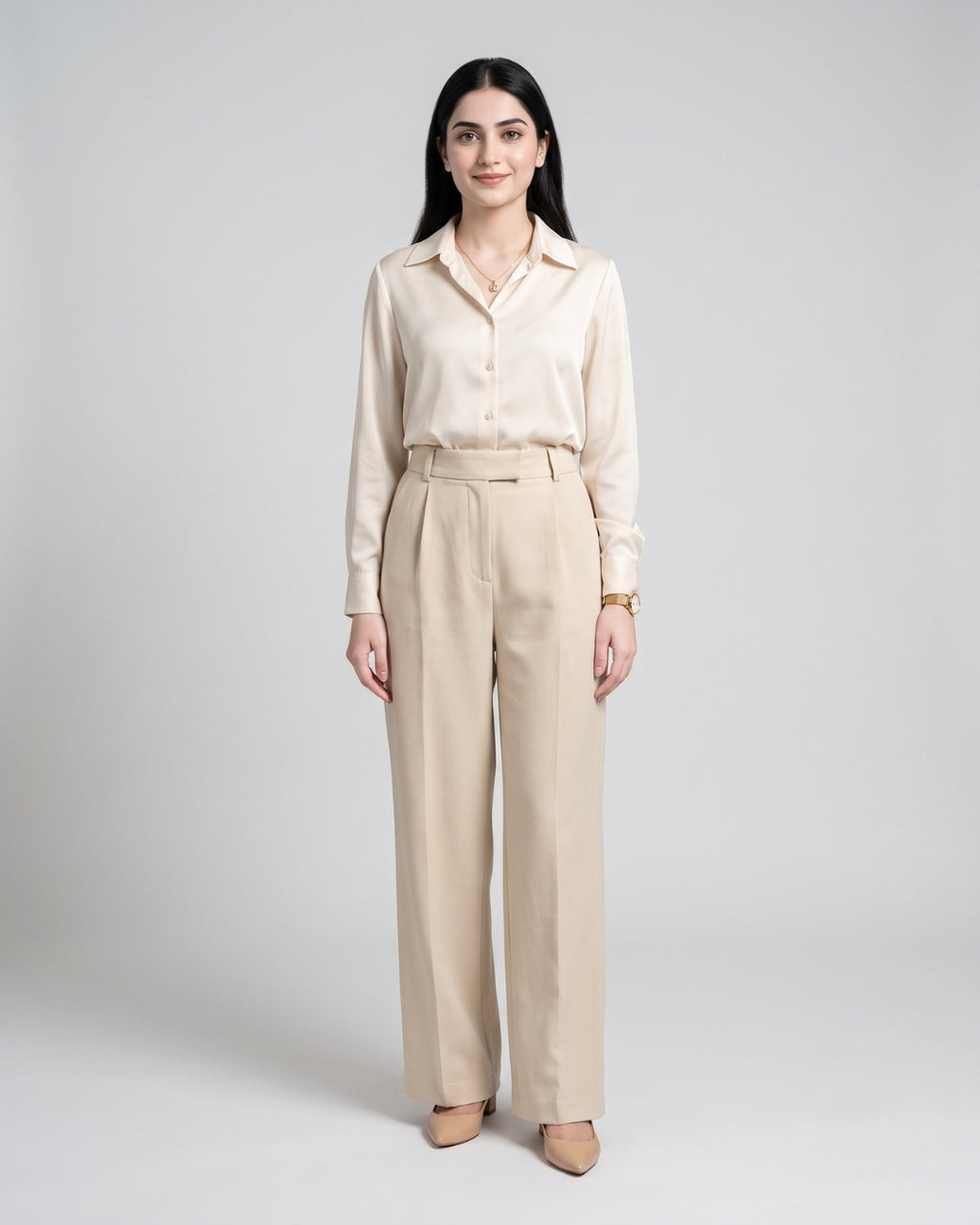 Tailored Beige Pleated Trousers