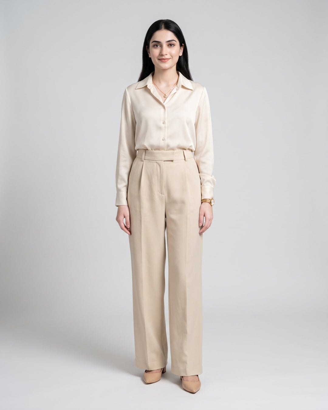 Tailored Beige Pleated Trousers