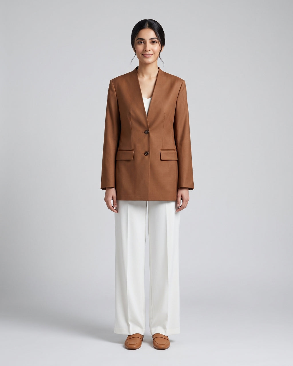 Structured Caramel Long-Sleeve Blazer