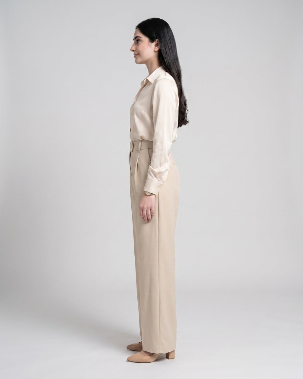 Tailored Beige Pleated Trousers