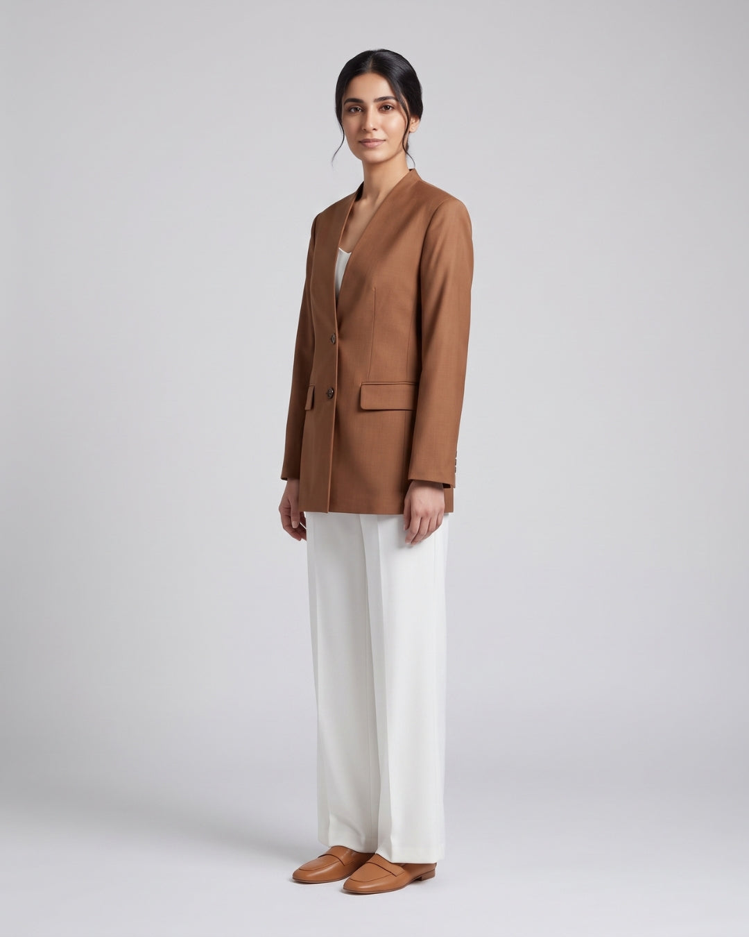 Structured Caramel Long-Sleeve Blazer