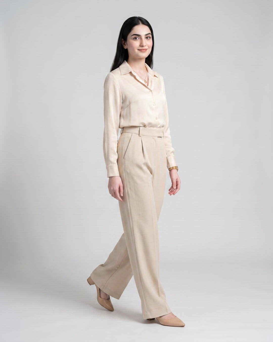 Tailored Beige Pleated Trousers