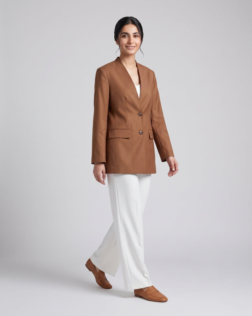 Structured Caramel Long-Sleeve Blazer