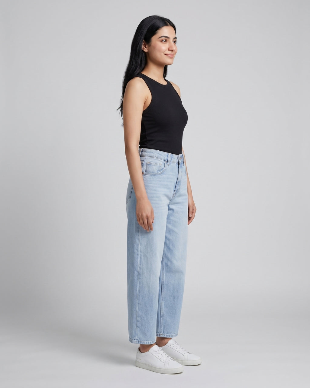 High-Waisted Light Blue Ankle Jeans