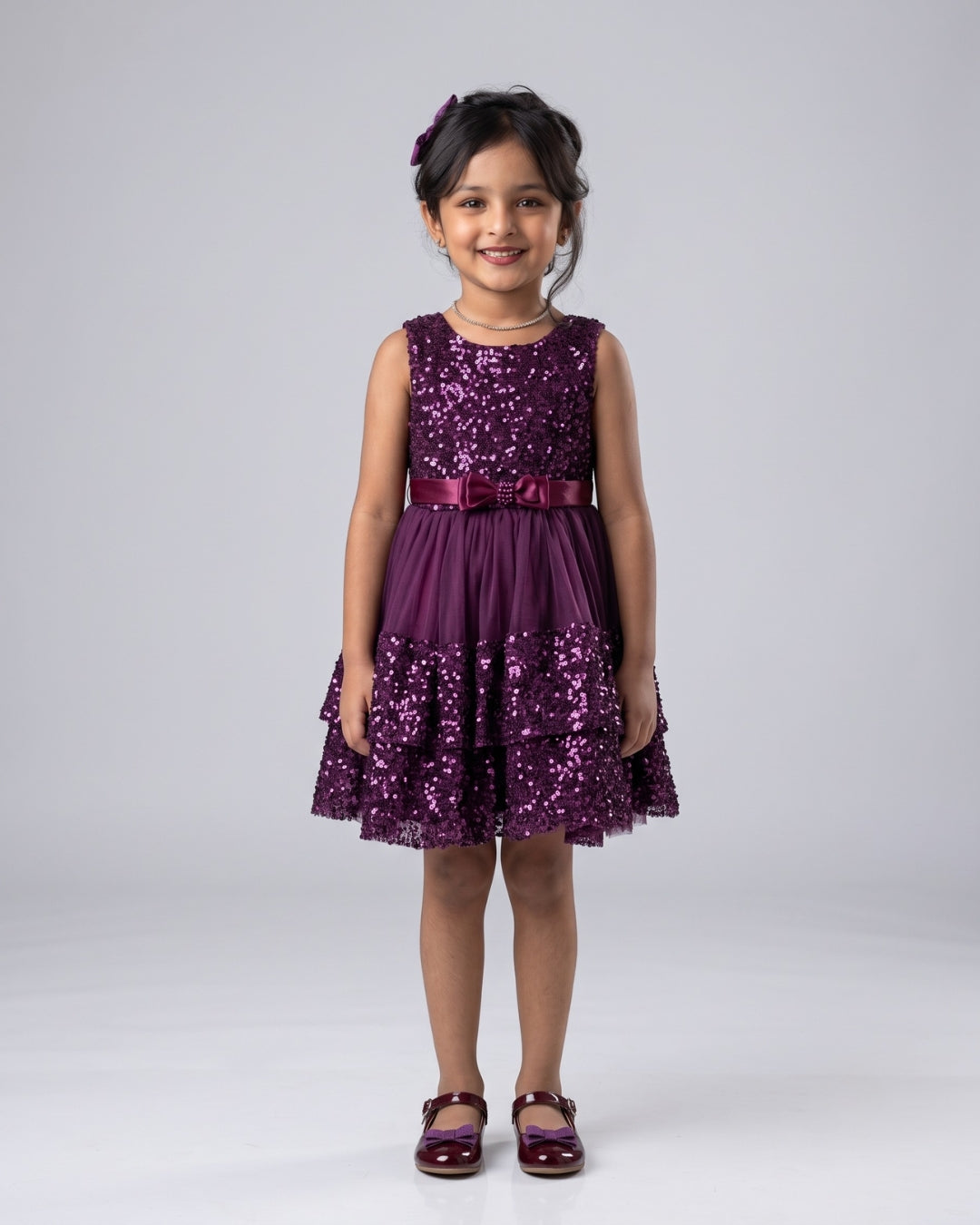 Plum Sequin Bow Princess Dress