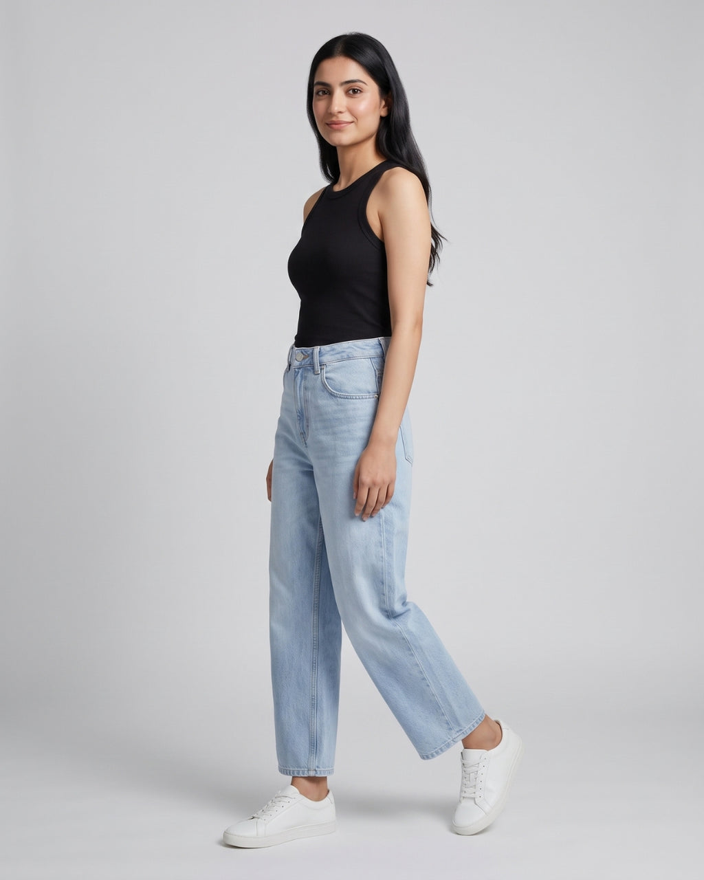 High-Waisted Light Blue Ankle Jeans