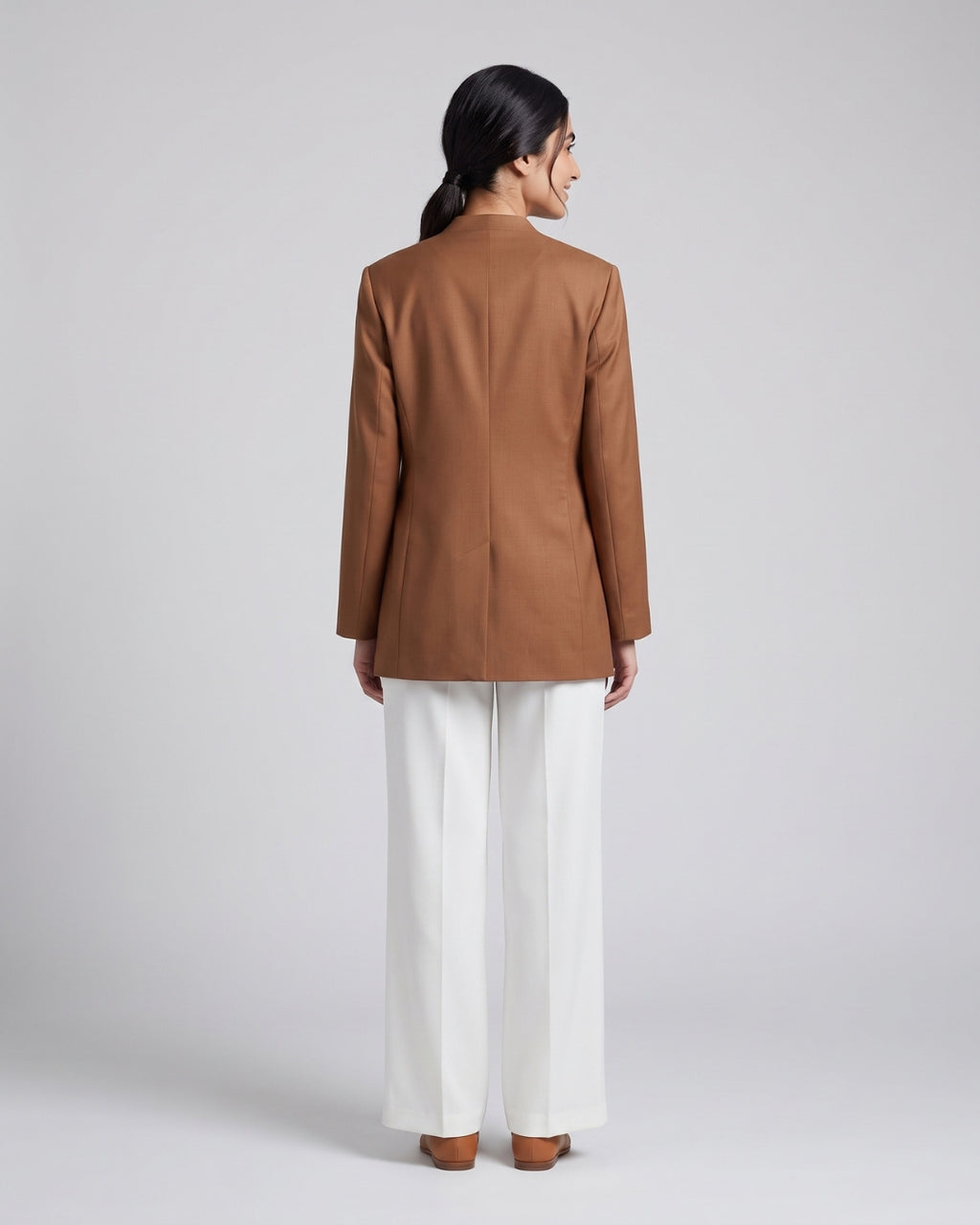 Structured Caramel Long-Sleeve Blazer