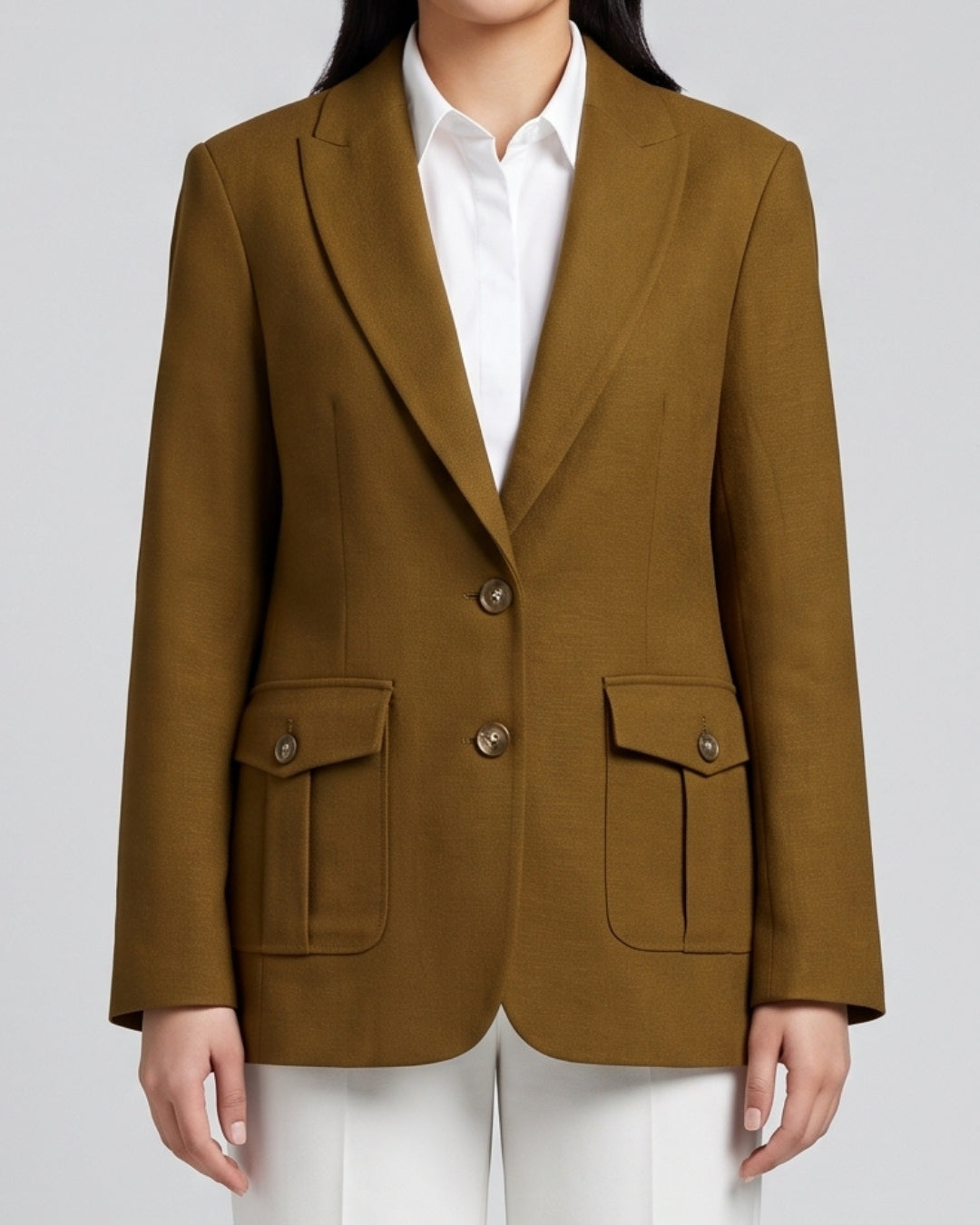 Structured Long-Sleeve Olive Gold Blazer