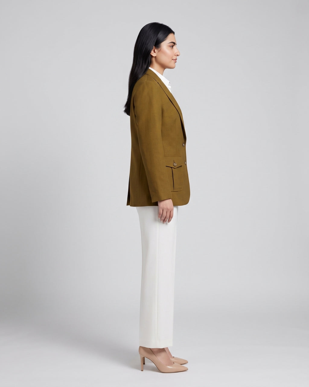 Structured Long-Sleeve Olive Gold Blazer