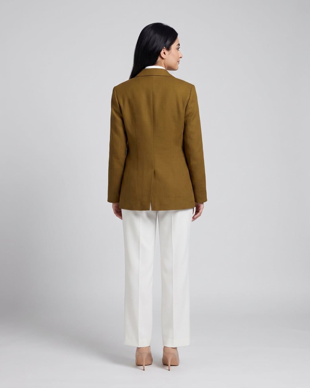 Structured Long-Sleeve Olive Gold Blazer