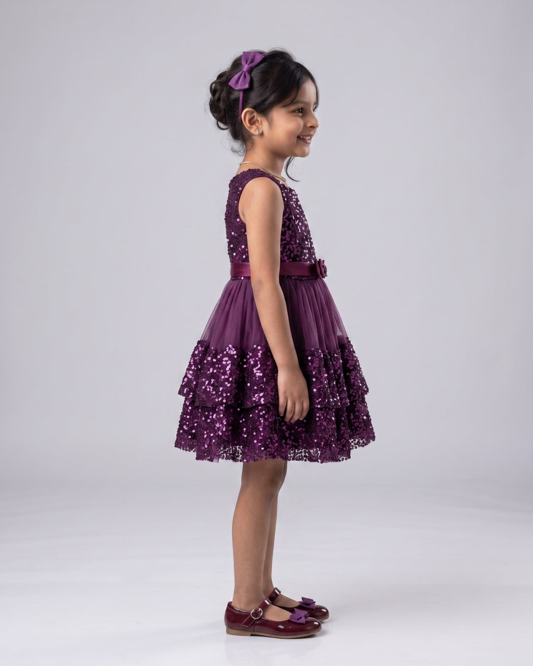 Plum Sequin Bow Princess Dress