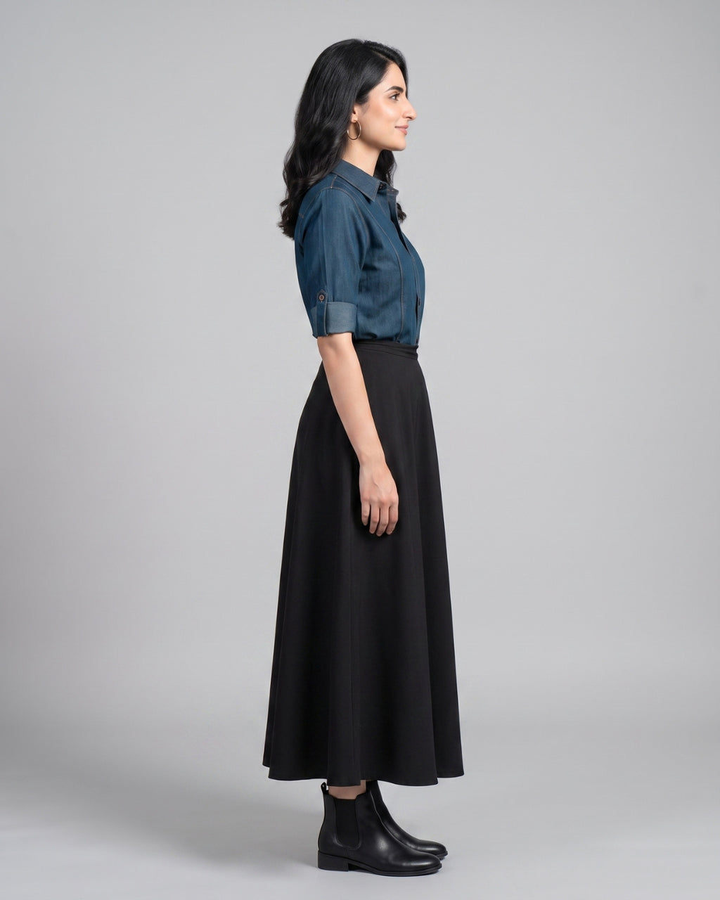 Contrast-Stitch Denim Button-Down