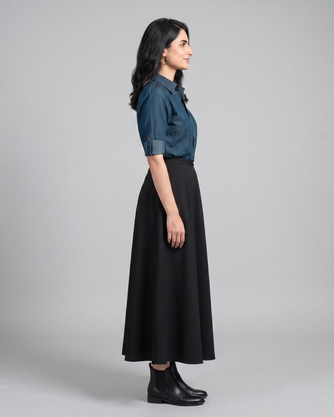 Contrast-Stitch Denim Button-Down