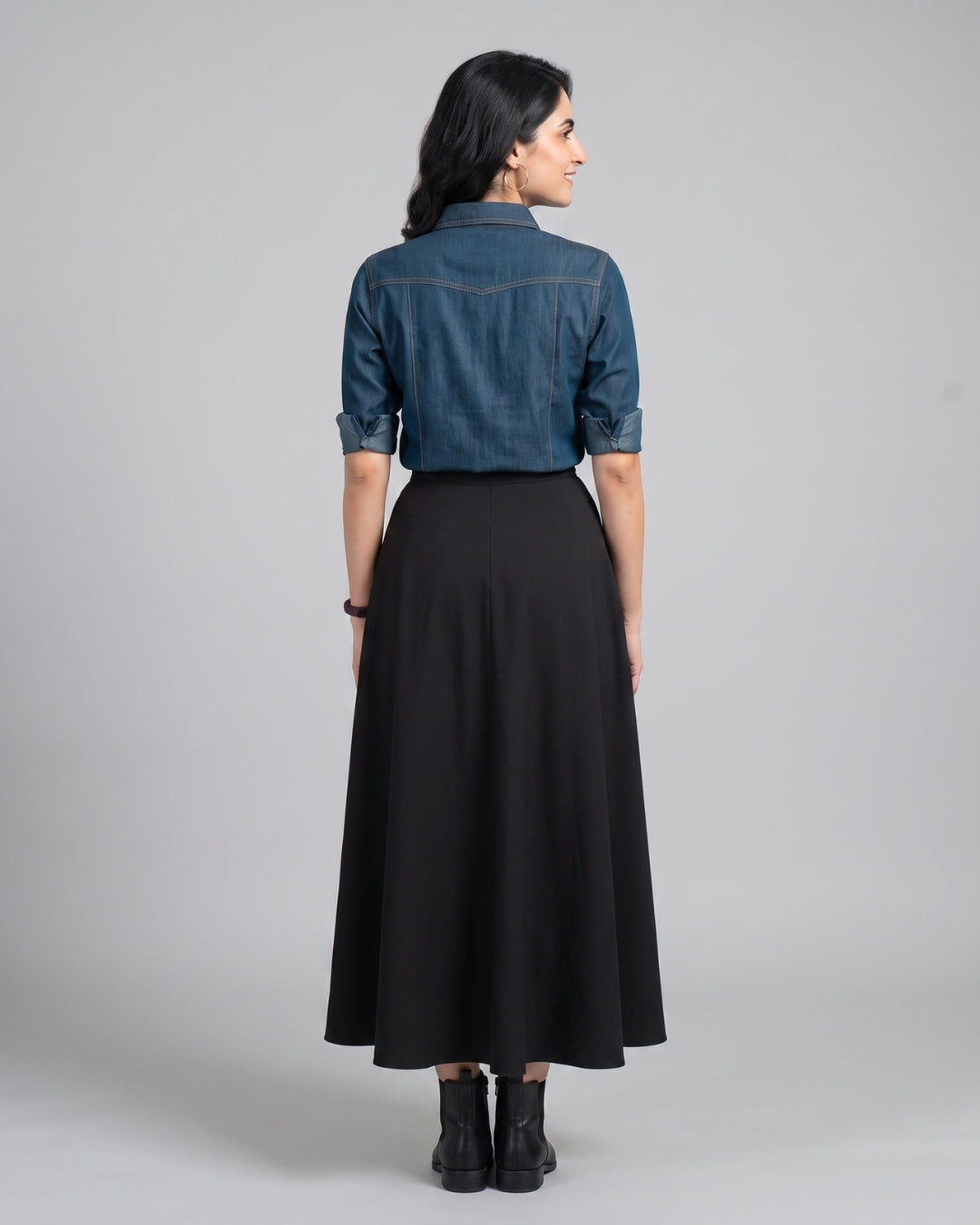 Contrast-Stitch Denim Button-Down