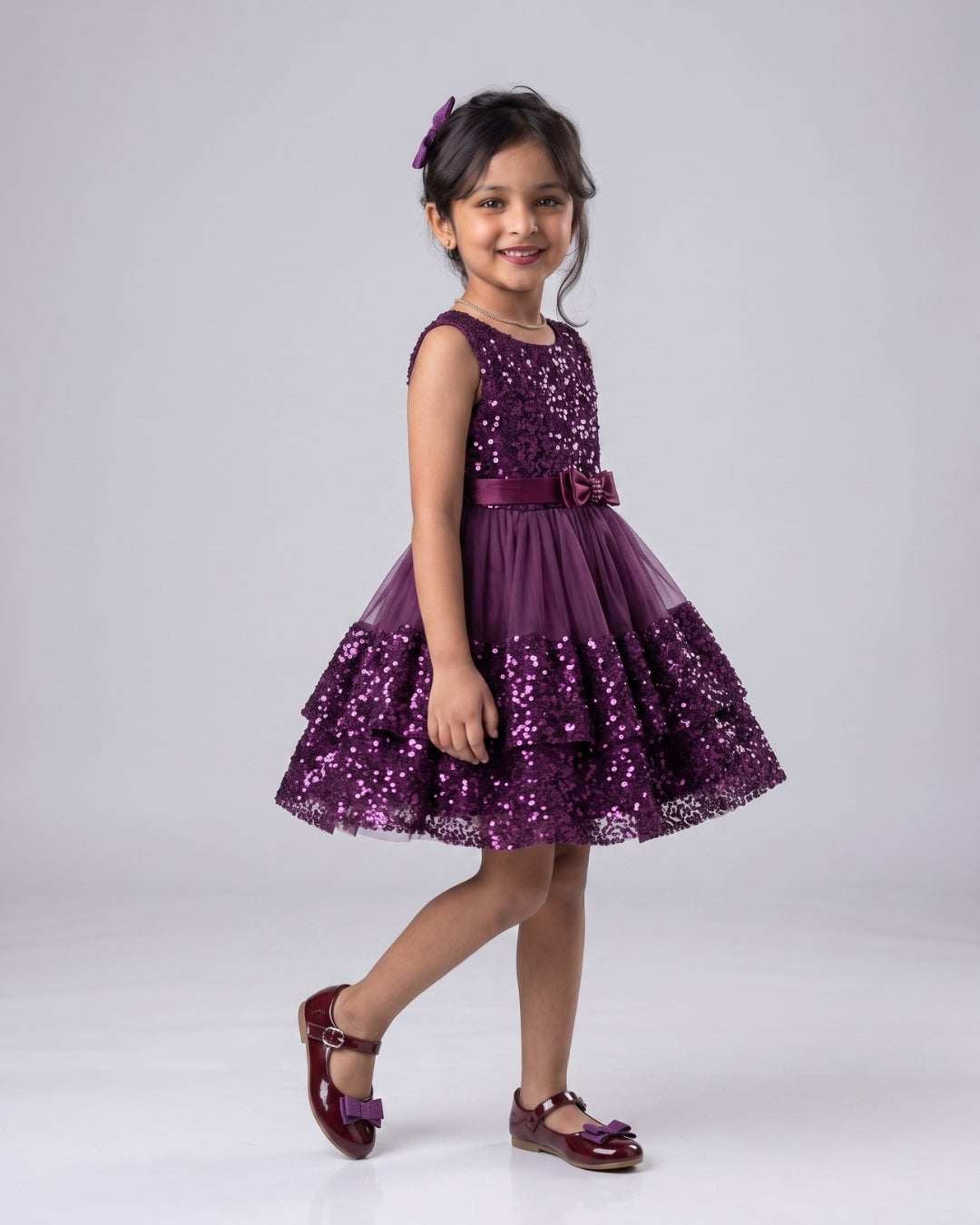 Plum Sequin Bow Princess Dress
