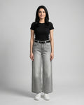 High-Waisted Grey Wide-Leg Jeans