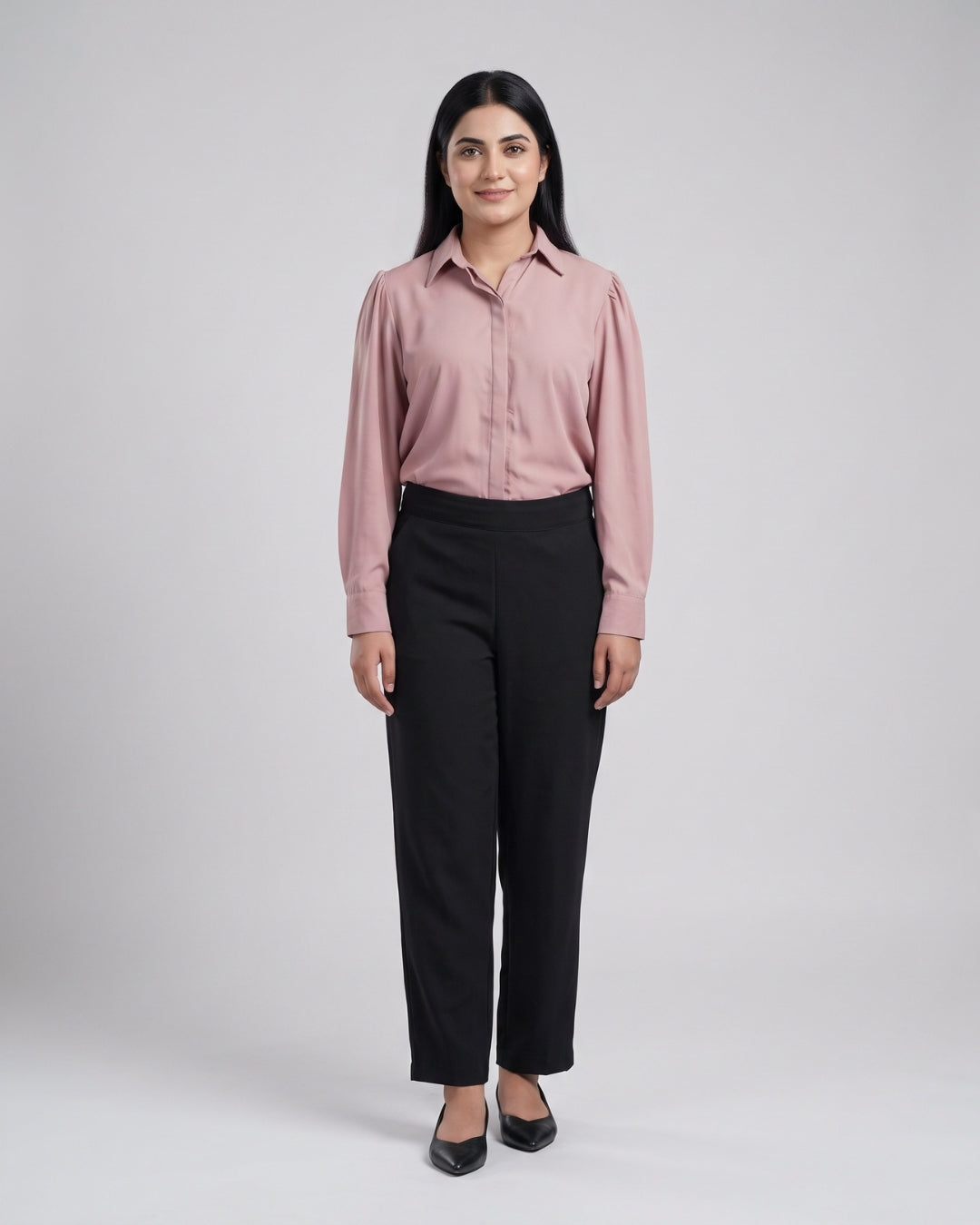 Dusty Pink Puff-Sleeve Blouse