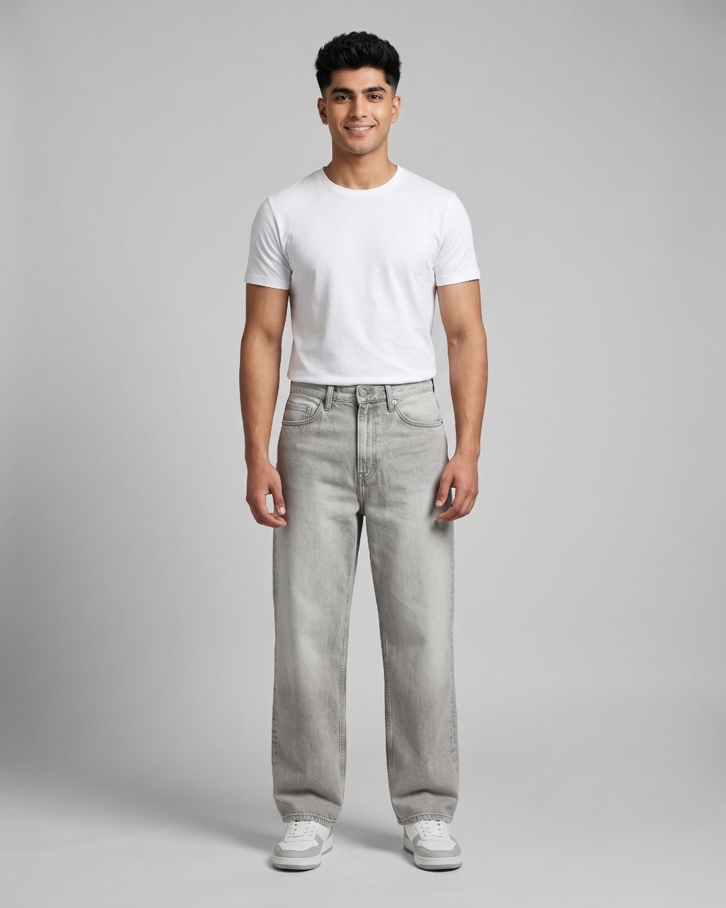 Relaxed Fit Light Grey Denim Pants