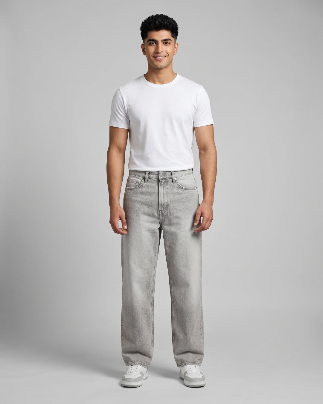 Relaxed Fit Light Grey Denim Pants