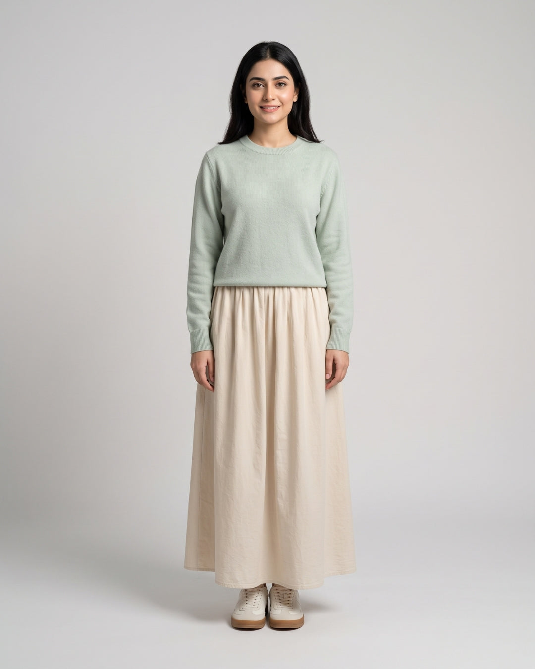 Beige Flowy Casual Long Skirt