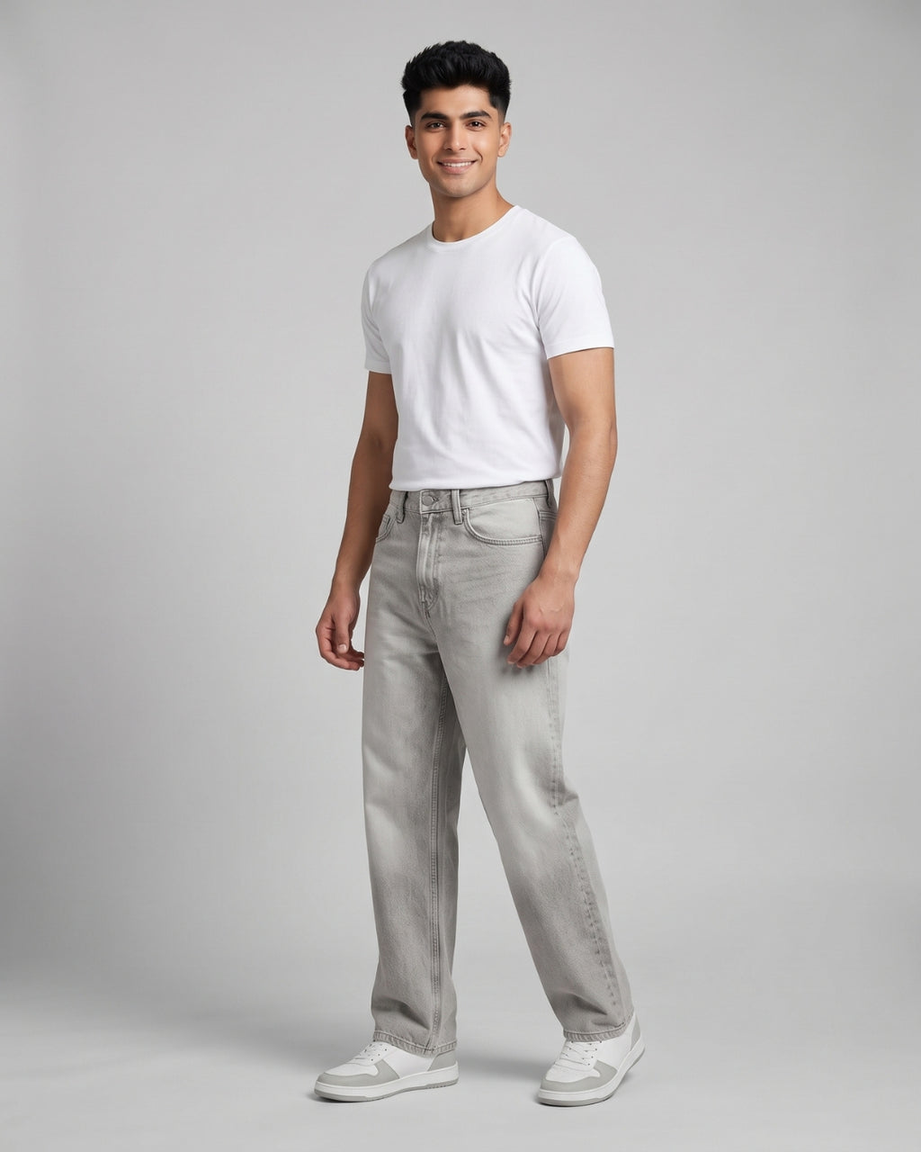 Relaxed Fit Light Grey Denim Pants