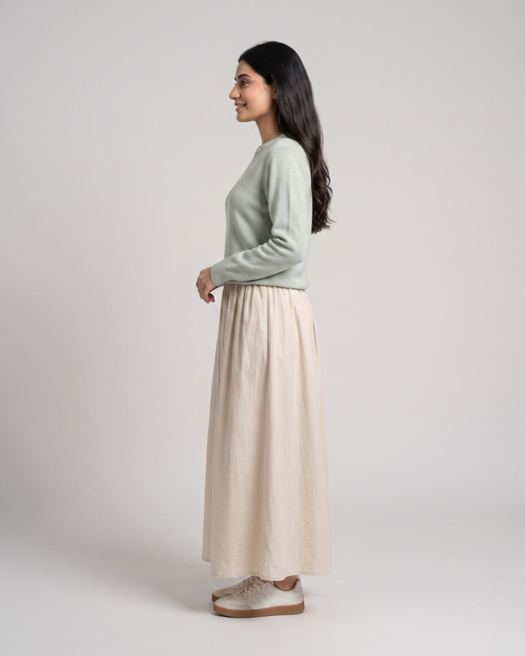 Beige Flowy Casual Long Skirt