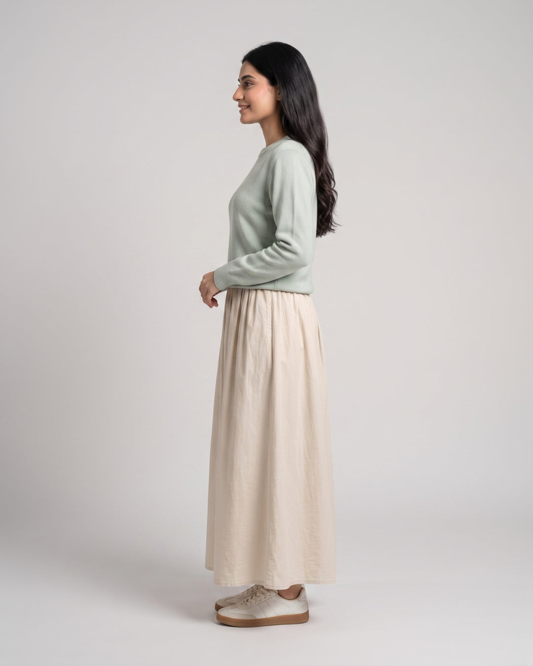 Beige Flowy Casual Long Skirt