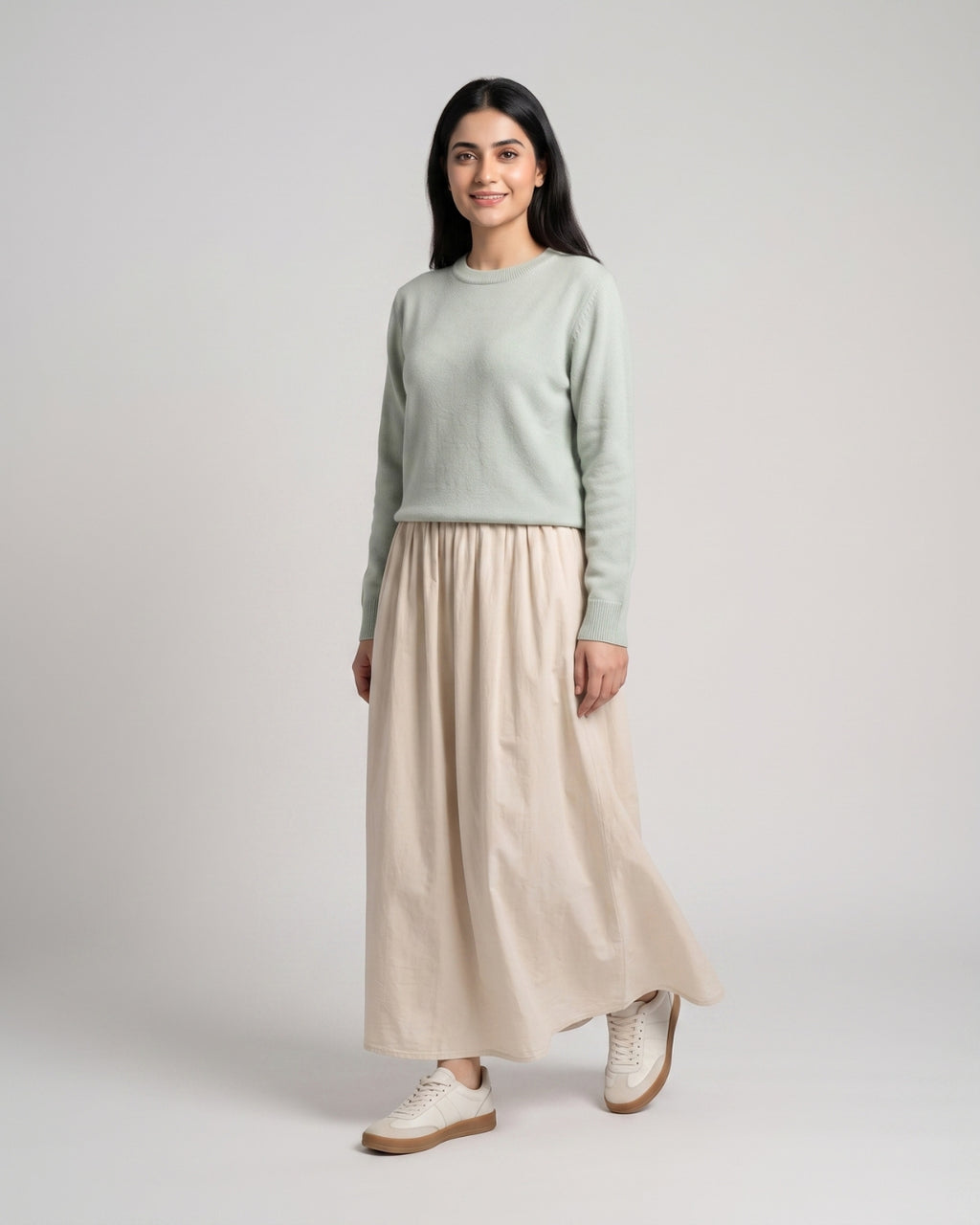 Beige Flowy Casual Long Skirt