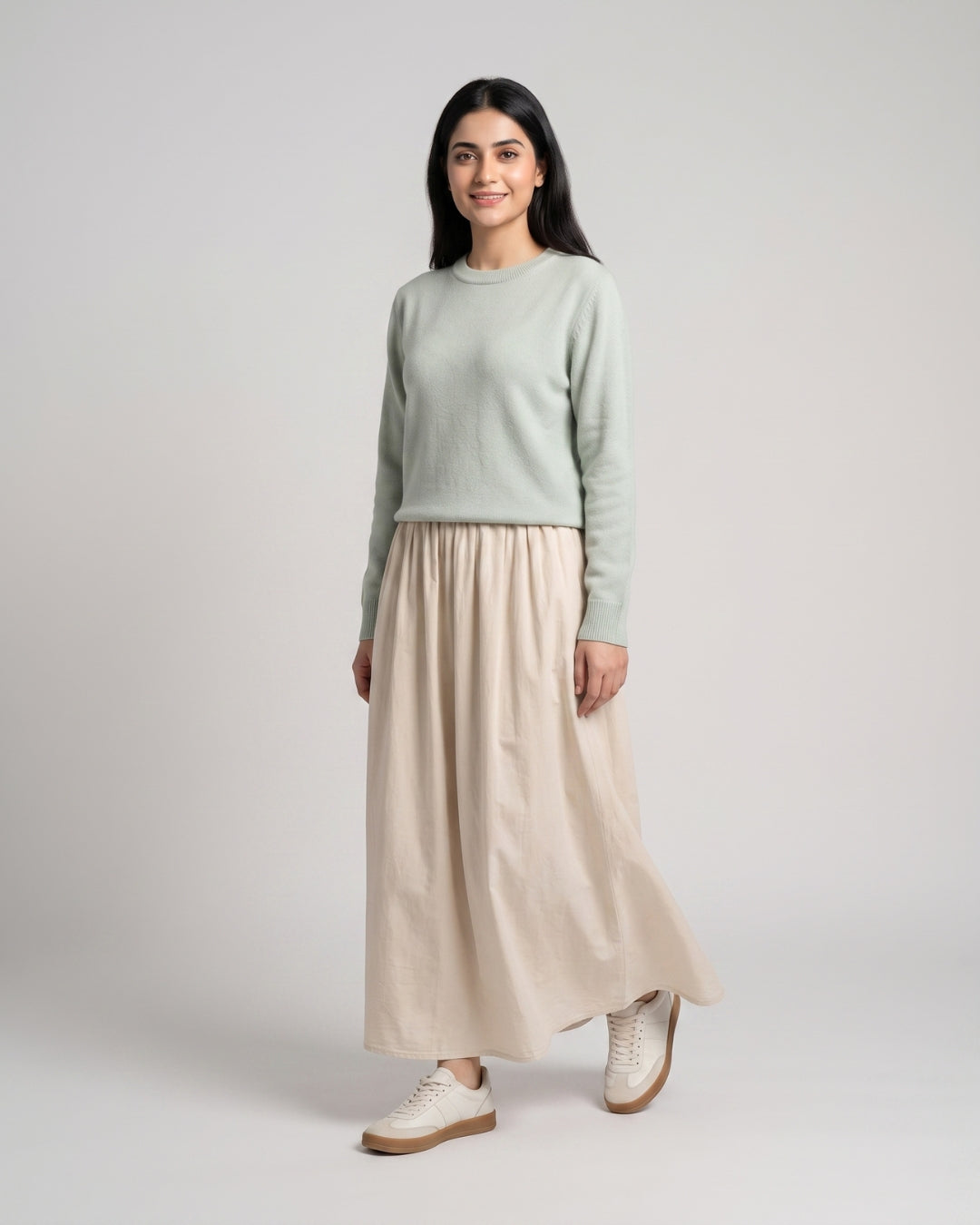 Beige Flowy Casual Long Skirt