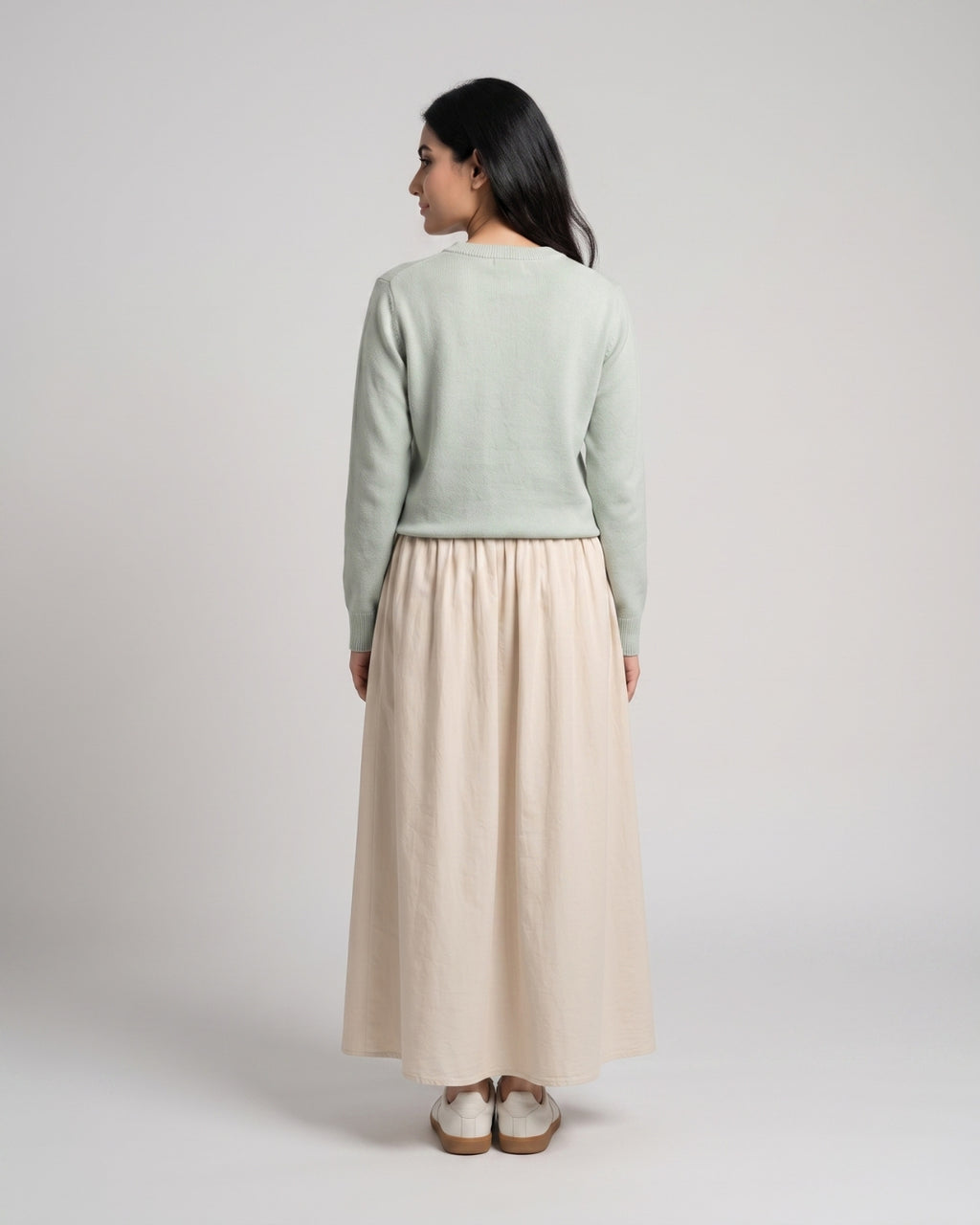 Beige Flowy Casual Long Skirt