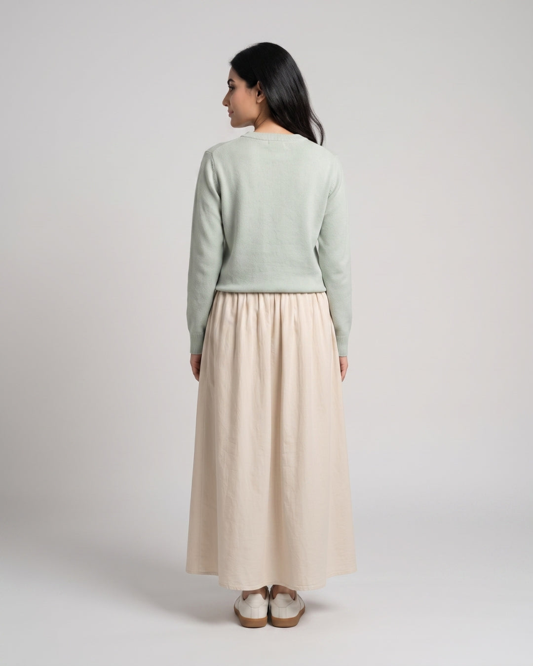 Beige Flowy Casual Long Skirt