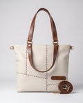 Contrast-Stitch White Tote Bag