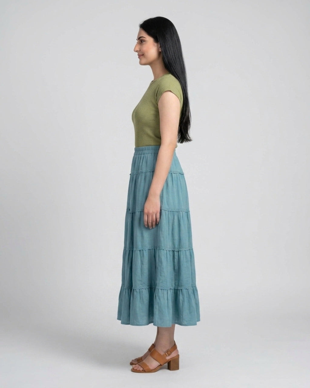 Teal Blue Boho Peasant Skirt