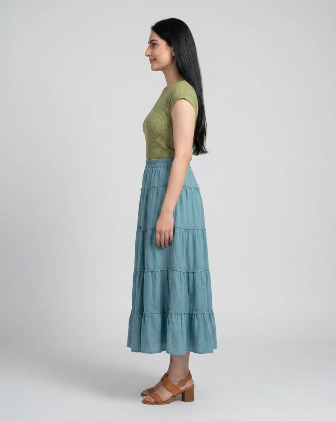 Teal Blue Boho Peasant Skirt