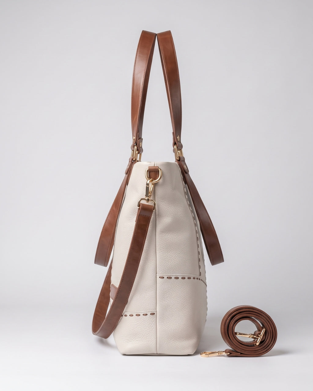 Contrast-Stitch White Tote Bag