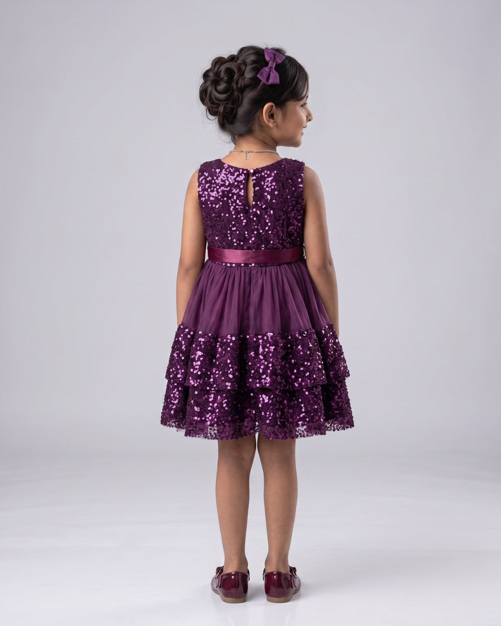 Plum Sequin Bow Princess Dress