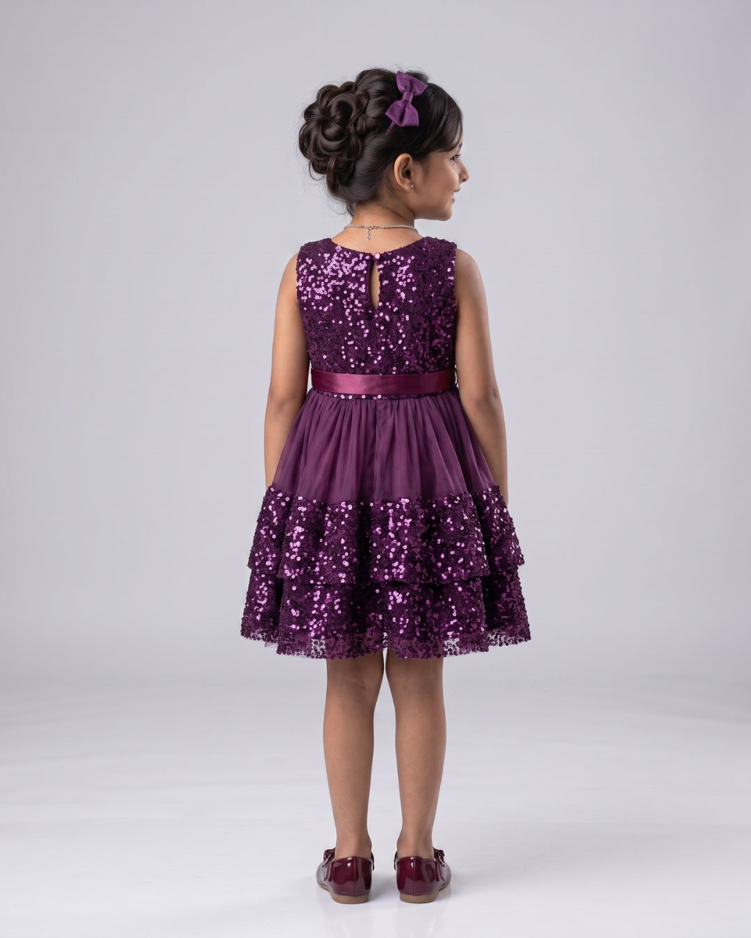 Plum Sequin Bow Princess Dress